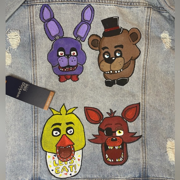 Working title NEW denim hand painted custom Five Nights at freddy’s jacket - Picture 6 of 8